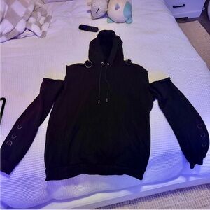 LF Black Cutout Hoodie with Ring Accents